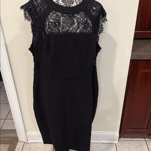 Ashley Graham Black Lace Yoke Midi Sheath Dress
